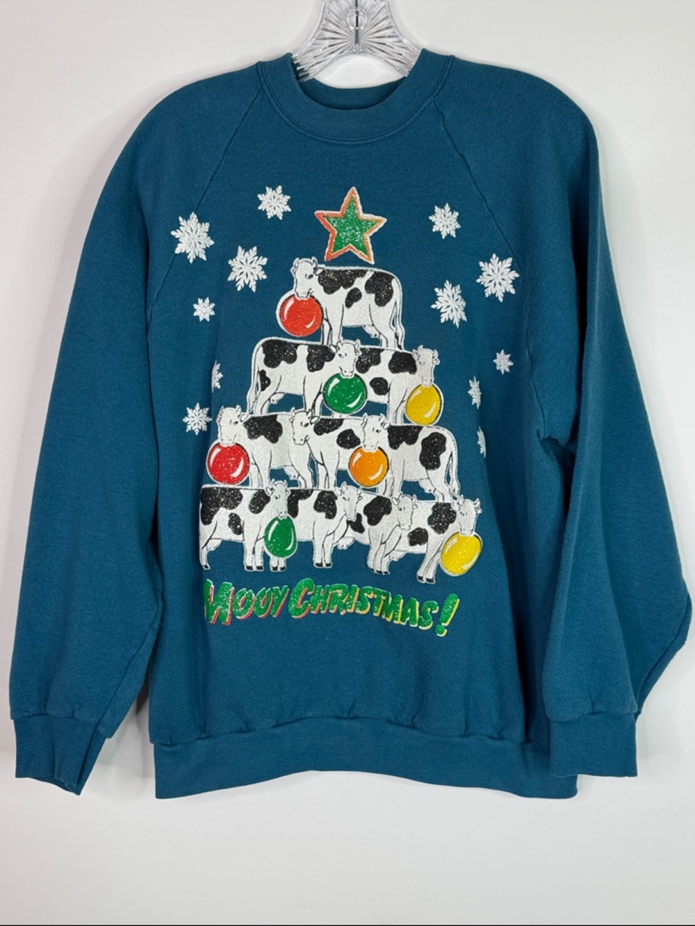 Vintage Fotl Moovy Christmas Cow Christmas Tree Sweatshirt Size Xl